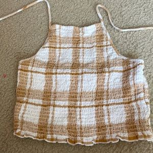 Yellow plaid tie up halter top